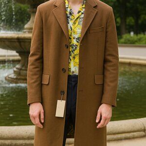 Pancaldi 80’s NWT vintage camel brown 100% cashmere Tencel Fiber trench coat 42